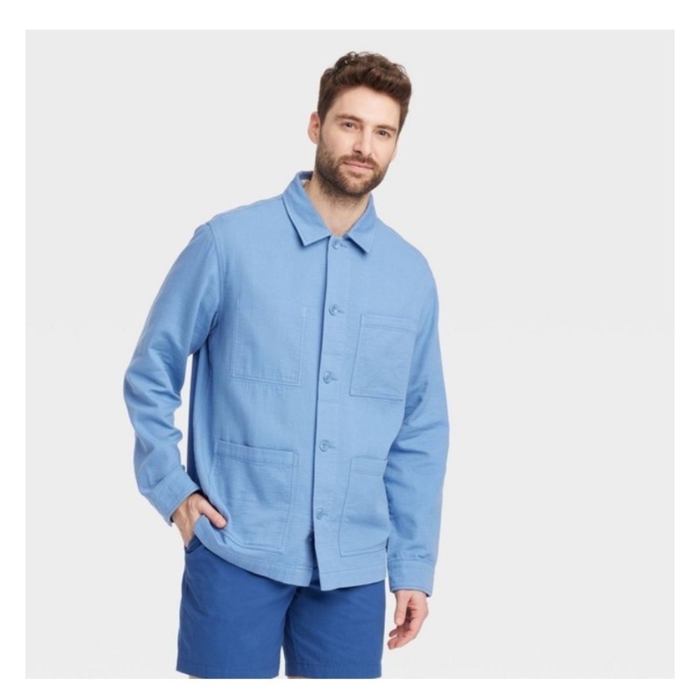 Goodfellow & Co Men's Button Up Tailored Work Shirt Jacket Utility, Blue new 🆕